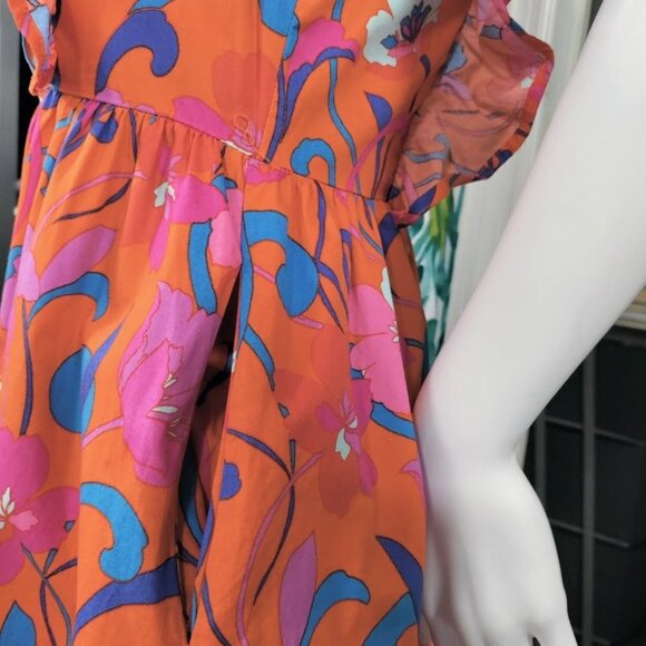 Roberto Rodriguez Womens Floral Whimsy Boho Ruffle Tiered Midi Dress M - Picture 11 of 16